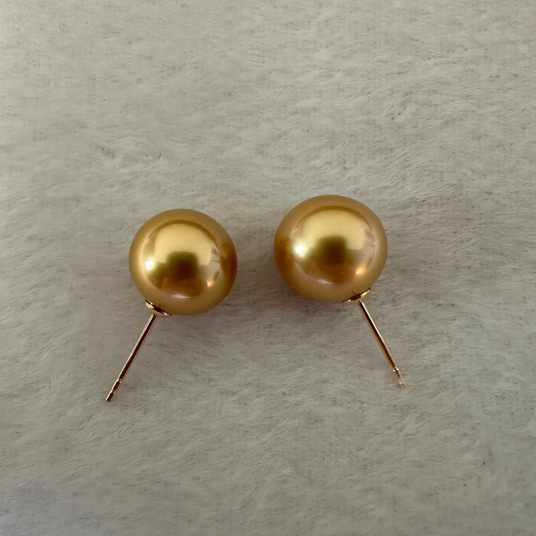 【焕新季特惠】海水珍珠南洋金珠耳钉18k金11-12mm强光浓金贵气优雅