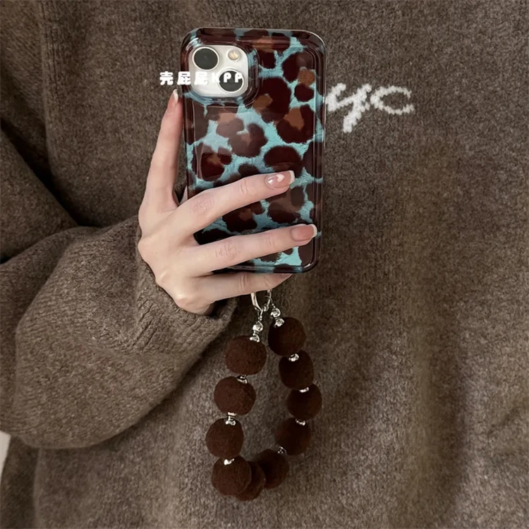 INS复古撞色豹纹适用苹果15ProMax手机壳iPhone13创意14promax女