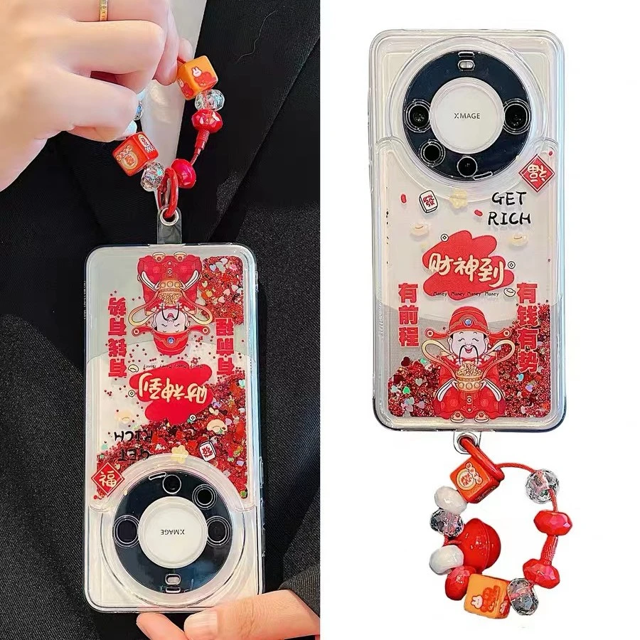 华为mate60pro手机壳流沙mate40pro新年财神爷p60挂件nova9荣耀90