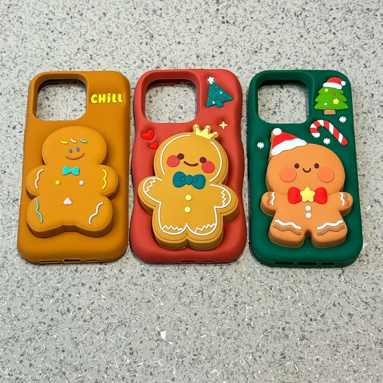 INS圣诞树姜饼人伸缩支架适用苹果16promax手机壳15pro趣味14可爱