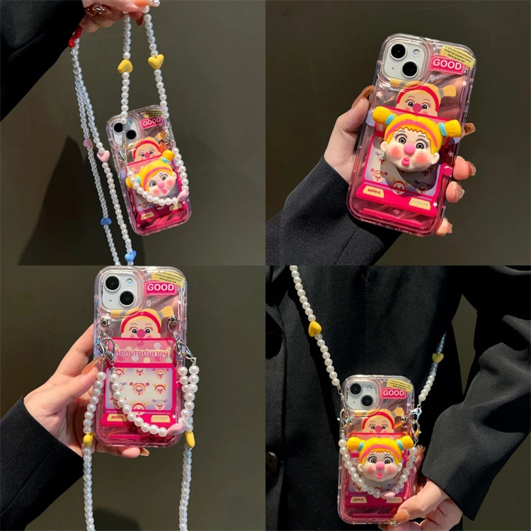 辫子女孩苹果14ProMax手机壳iPhone15Pro小众13斜跨12软11趣味女