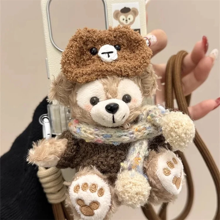 日韩棕眼罩崽崽达菲熊适用苹果16promax手机壳15pro斜跨14可爱13