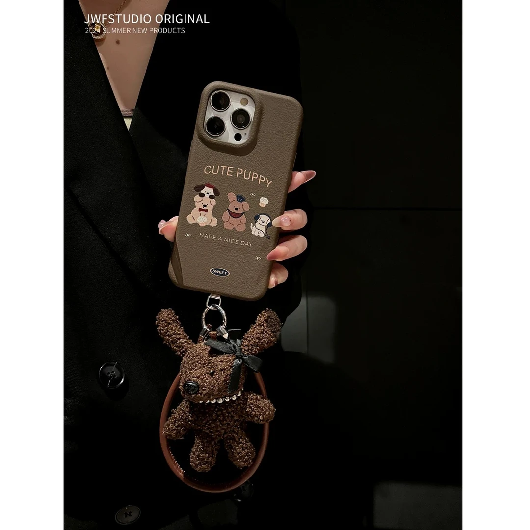 ins创意立体毛绒熊适用苹果16promax手机壳iphone15斜挎14华为13