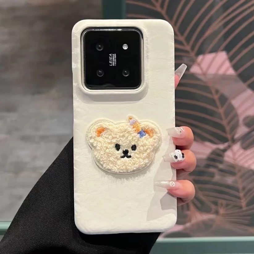 秋冬小熊丝绒适用于小米15PRO手机壳苹果16/15新款14华为vivo可爱