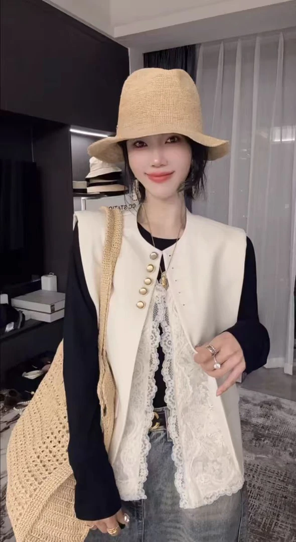 韩版时尚百搭休闲裤子打底毛衣气质蕾丝法式小香风名媛