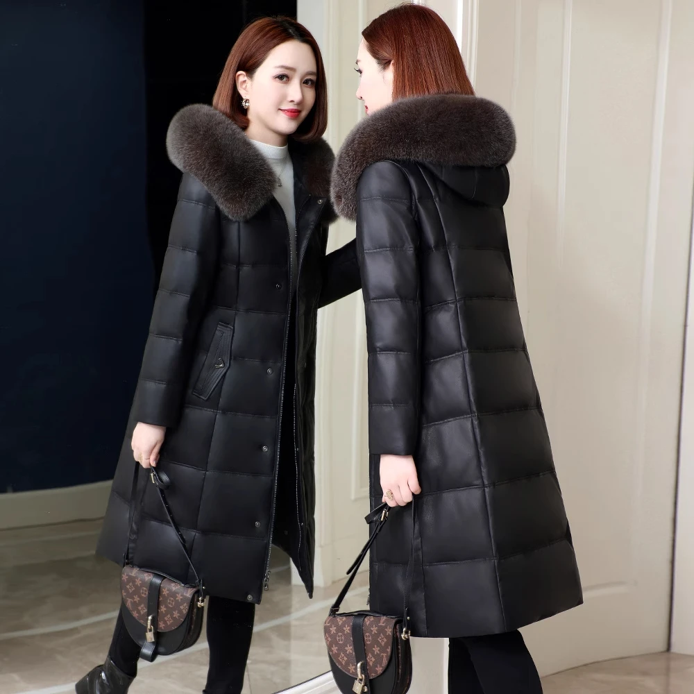 海宁真皮羽绒服女2025新款冬季妈妈高端皮草中长款绵羊皮皮衣外套