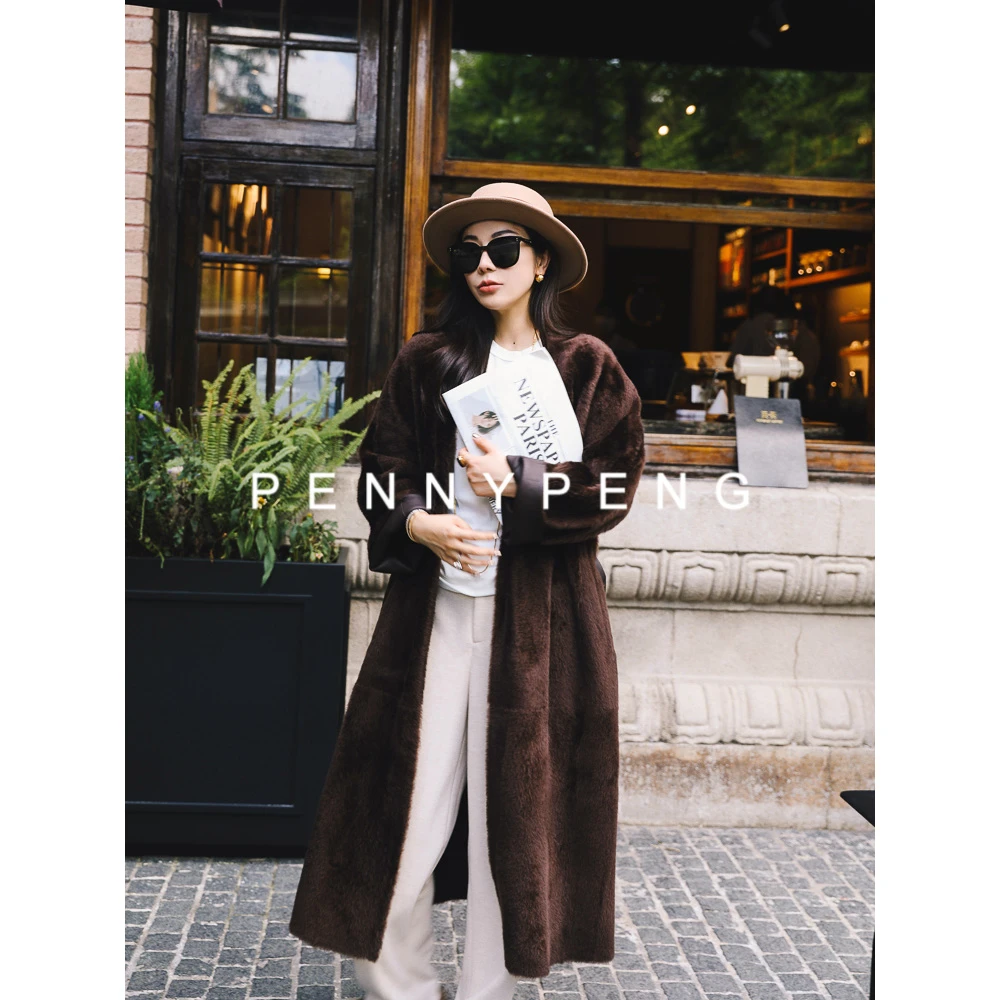 PENNYPENG开篇早春气质时尚显瘦百搭保暖雅丹风腰带款V领草草大衣