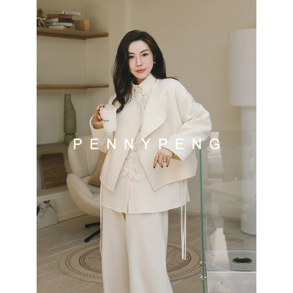 PENNYPENG围城【现货】欧若风品质百搭保暖米白色羊毛羊绒短款外套