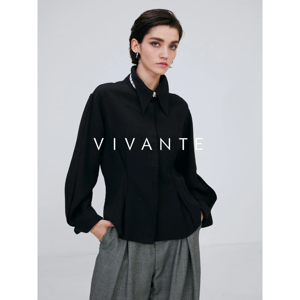 PENNY PENG夜与法兰西【现货】红人收腰长袖气质品质翻领棉麻衬衫