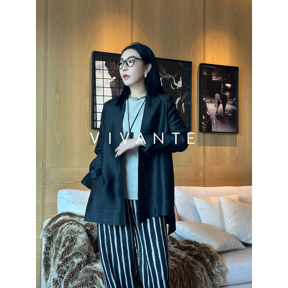 PENNY PENG黑曜【现货】气质显瘦韩版极简小众百搭设计风桑蚕丝外套