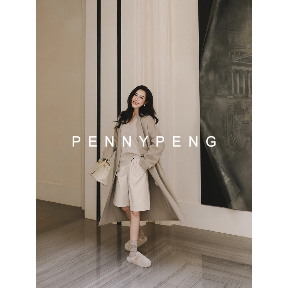 PENNY PENG 简奢主义 杏色双面呢长款羊绒大衣 DT05110