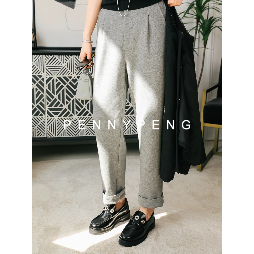 PENNY PENG云朵感【现货】早秋通勤舒适休闲宽松显瘦修身高腰直筒裤