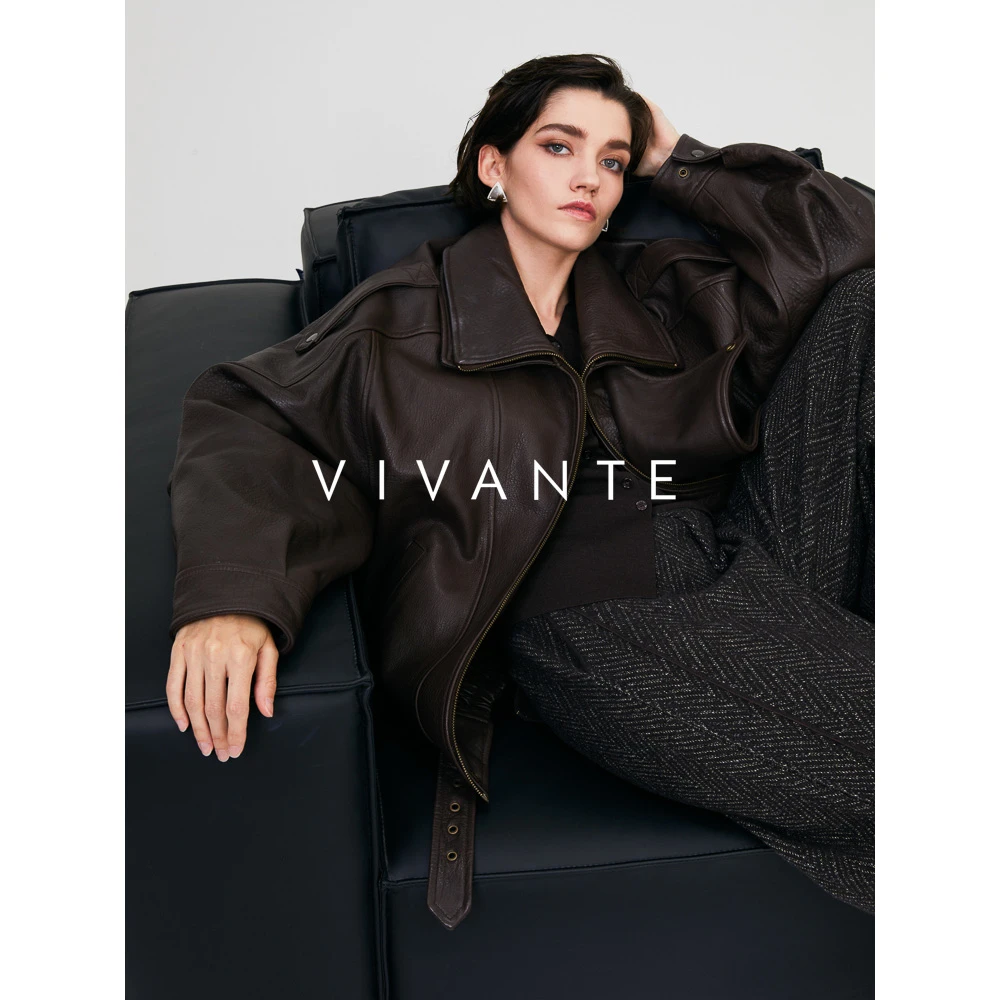 PENNY PENG赤道情书设计师早春潮流宽松百搭羊皮翻领时尚皮上衣