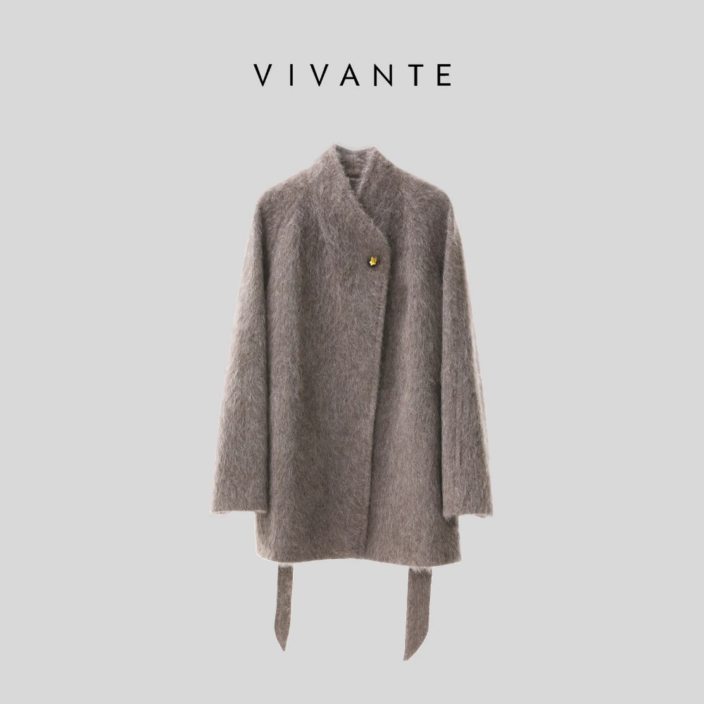 PENNY PENG罗曼尼庄园早春气质设计师咖色牦牛绒中长款毛呢大衣