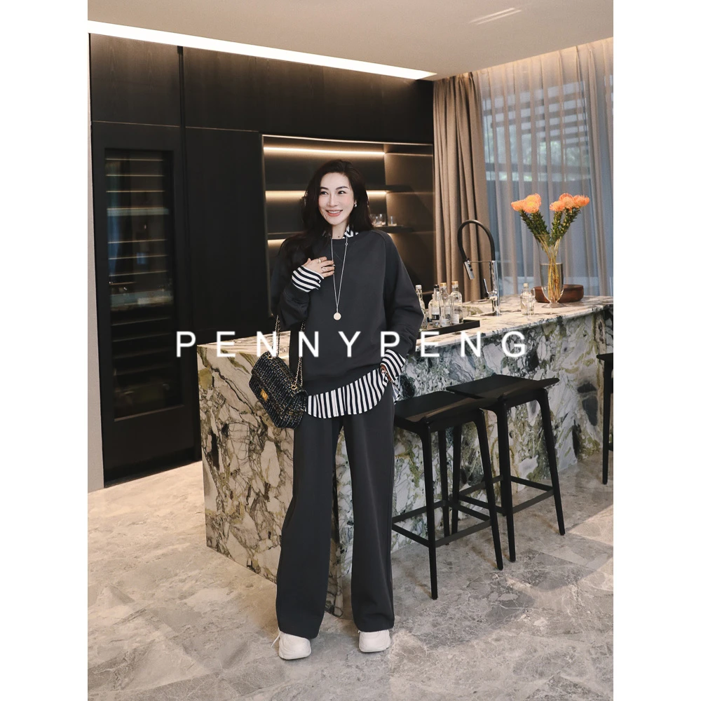 PENNYPENG品味拍档【现货】出行灰色纯棉运动洋气休闲卫衣卫裤套装