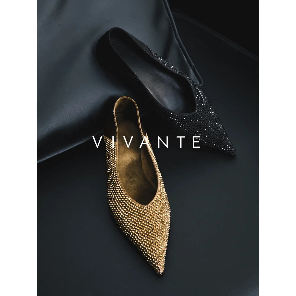 PENNY PENG踏银河千金气质清冷优雅浅口拼接满钻V口尖头平底鞋