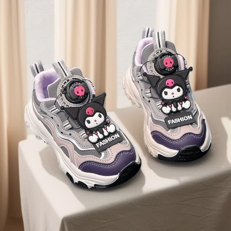 库洛米女童鞋夏季2025新款网面透气儿童运动鞋软底防滑女孩老爹鞋