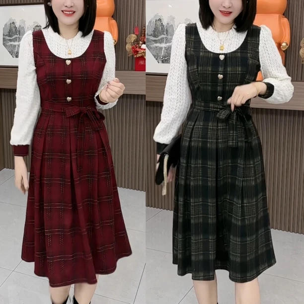 连衣裙女气质百搭拼接假两件长款连衣裙女8888522152