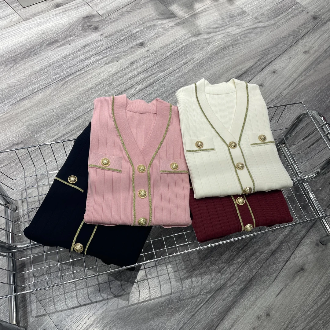 [南油田甜]高定金边暗扣毛衣金属扣开衫高版#Tt683&ZQC722