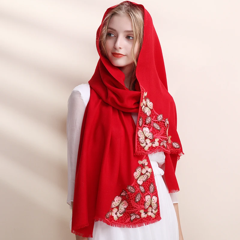 专享【两头绣】羊毛围巾女秋冬新款女士围巾厚款保暖空调披肩