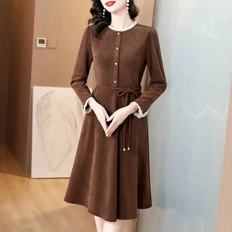 E1201秋冬女装设计感高端洋气连衣裙收腰显瘦遮肚中年妈妈装裙子