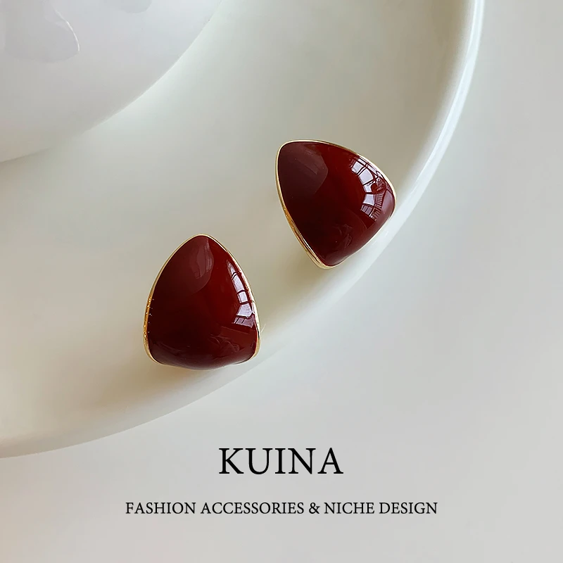 铜合金耳饰 红色过年大气耳钉女士轻奢高级耳饰精致百搭耳环65335