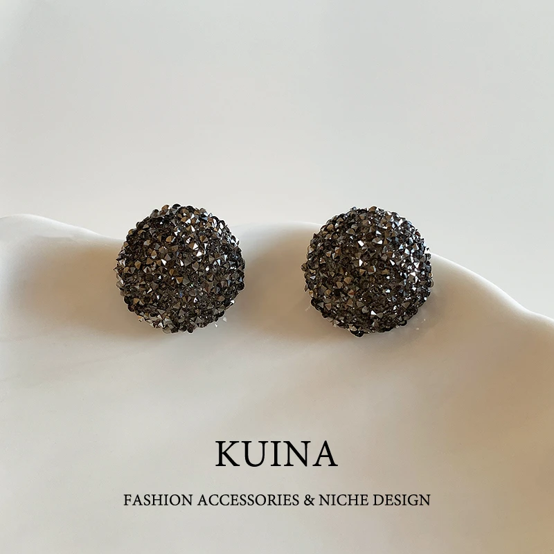 铜合金耳饰 高级感黑色闪钻耳钉百搭精致耳环轻奢独特耳饰56837