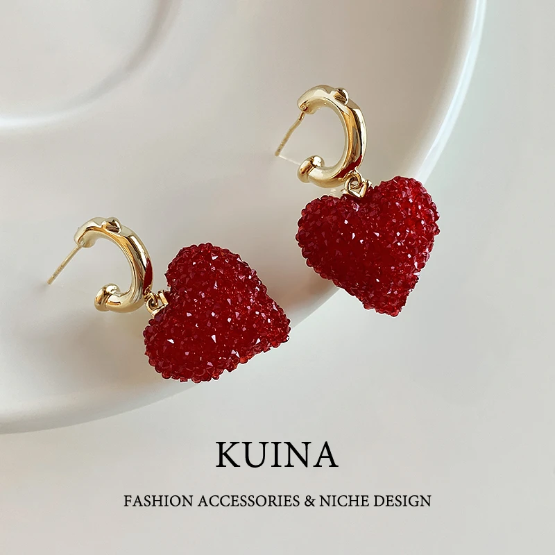 铜合金耳饰 红色爱心气质精致耳环轻奢高级耳饰节日时尚耳钉63039