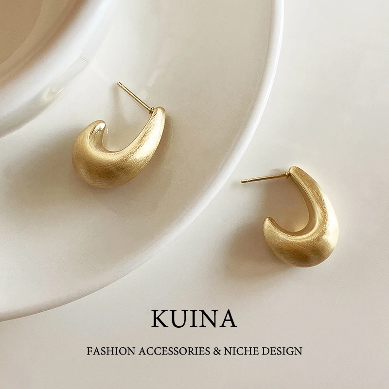 铜合金耳饰 高级感金色拉丝耳钉简约独特耳环通勤百搭耳饰54439