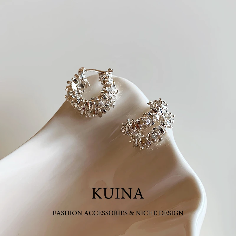 铜合金耳饰 冷性风设计感碎银子耳扣百搭时尚简约耳环耳饰49630