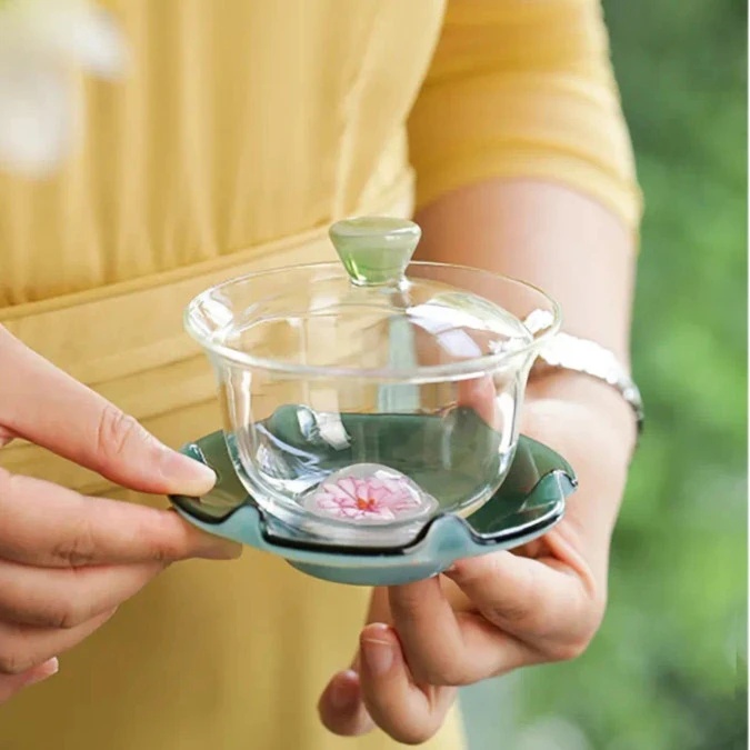 禾器玻璃盖碗花语棠韵系列高档三才防烫纯手工泡茶碗高端茶具