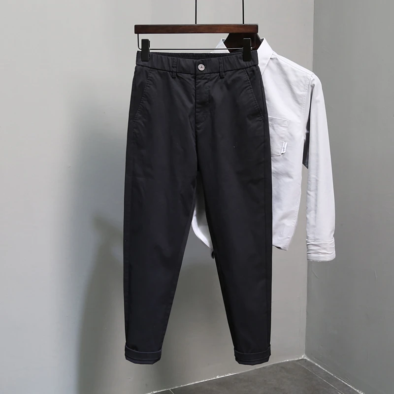 春秋季黑色休闲裤子男士2025新款春夏季纯棉西裤修身直筒潮牌长裤