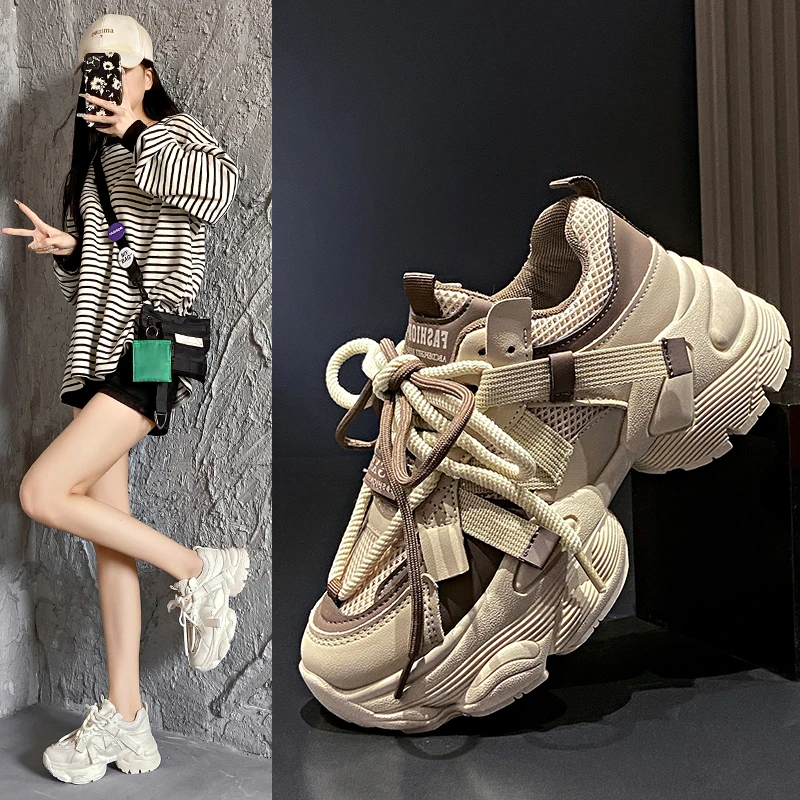 雅漾2024新款女鞋休闲老爹鞋增高时尚厚底百搭小香风网红