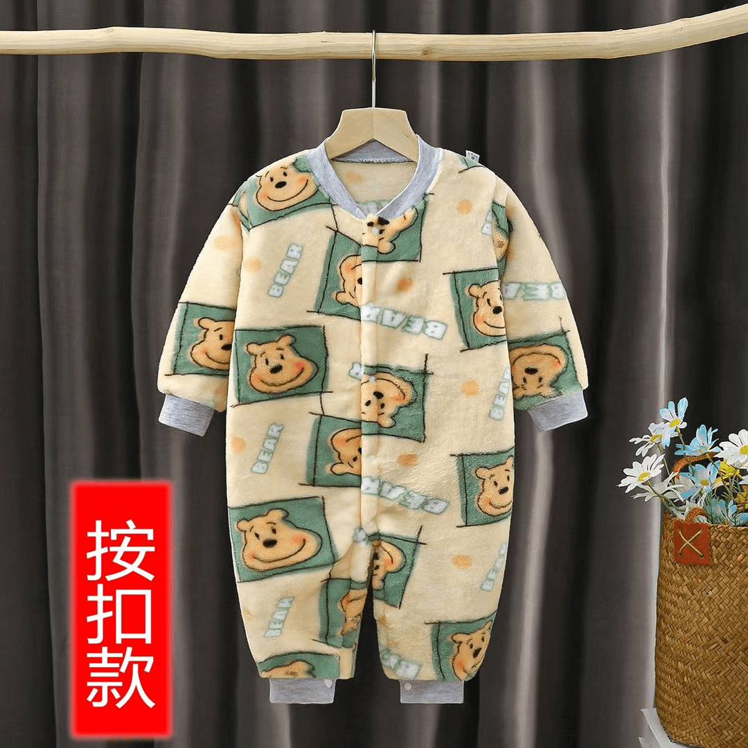婴幼儿连体珊瑚绒暗扣宝宝连身衣家居服长袖秋冬儿童爬服睡衣保暖