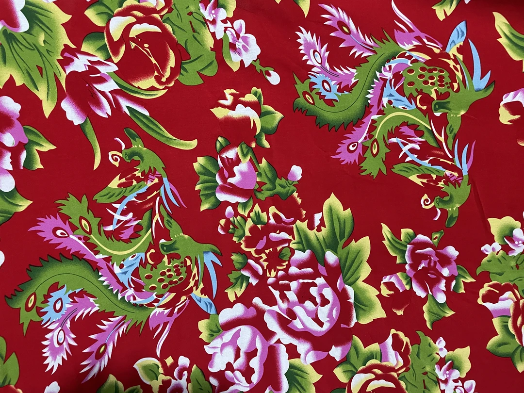 【东北大花  红色】纯棉棉绸人造棉门幅1.45