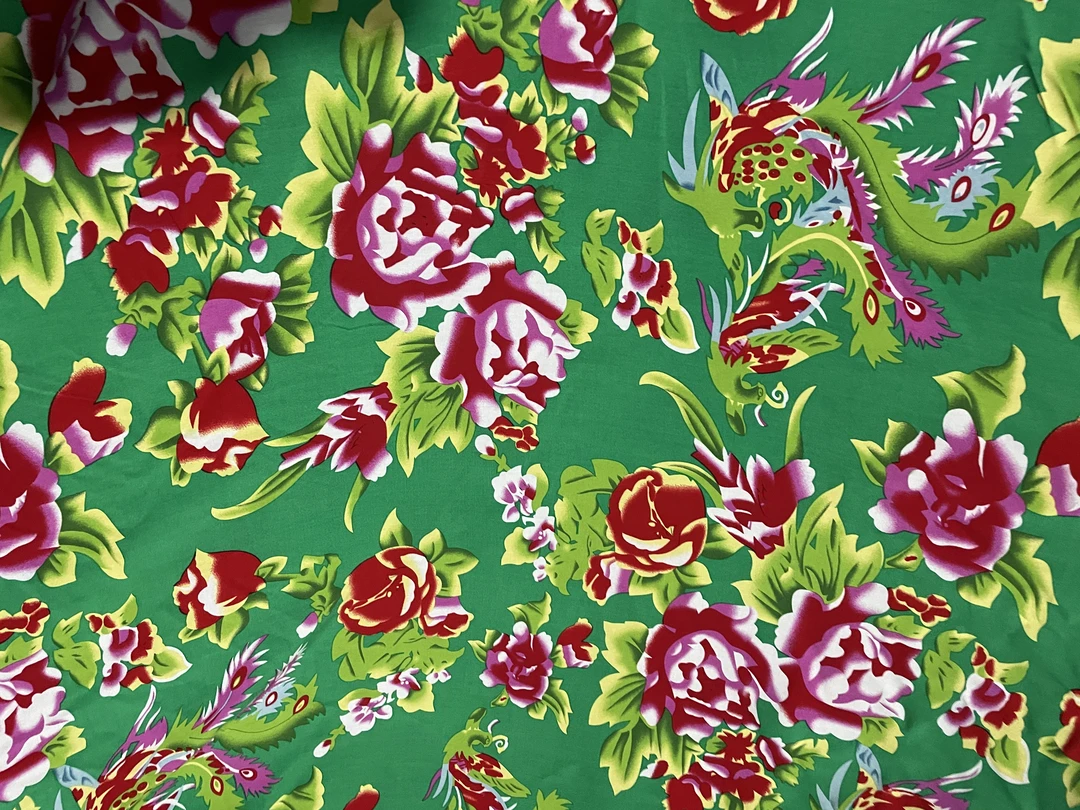 【东北大花 绿色】纯棉棉绸人造棉门幅1.45