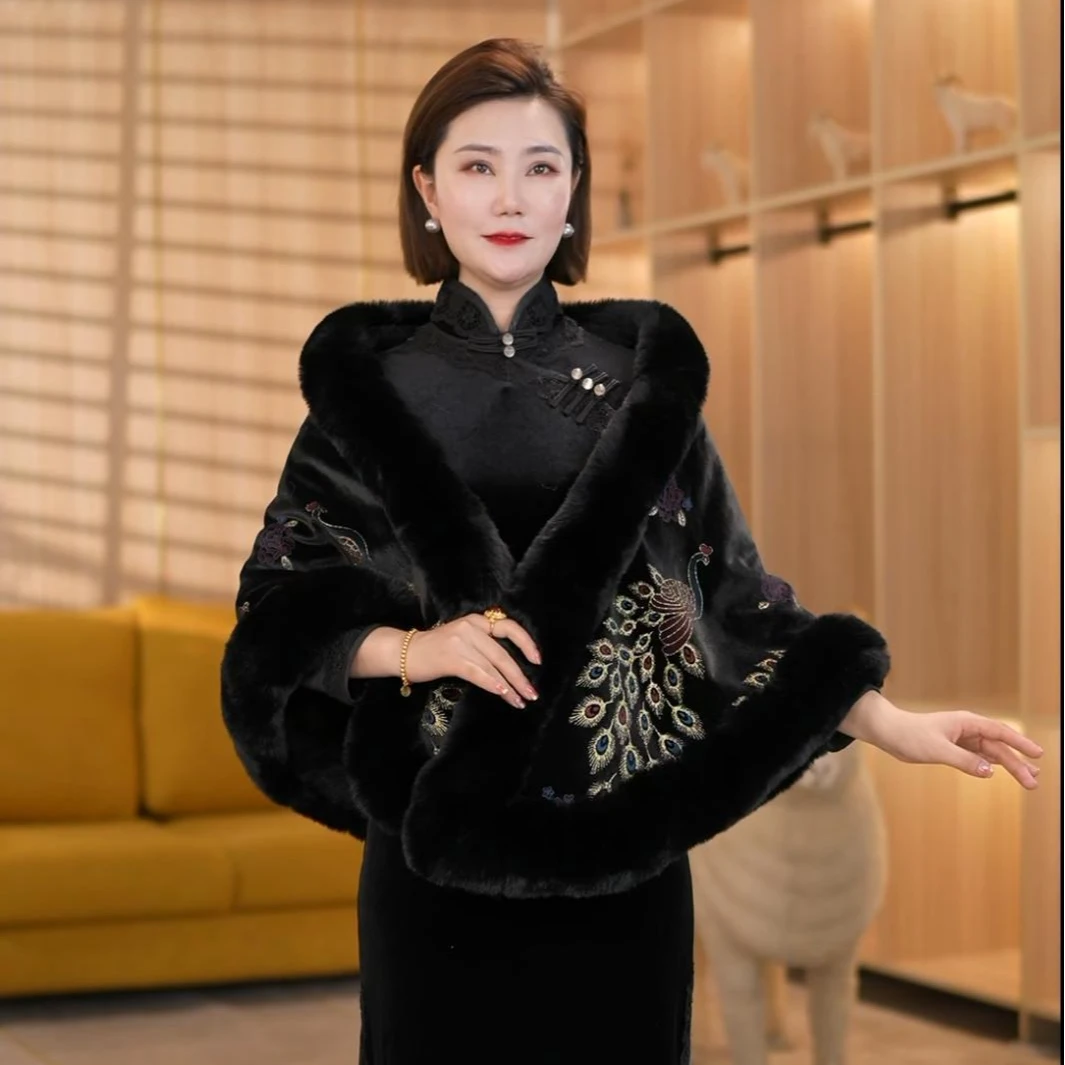 加厚加绒披肩秋冬肩颈保暖气质毛领贵妇披肩斗篷时尚百搭9016