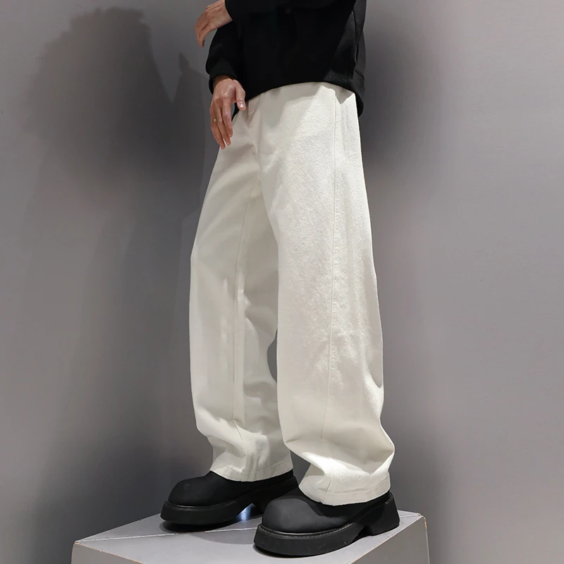 有术纯色重磅弯刀牛仔裤男春秋季潮牌高级感cleanfit宽松休闲裤子