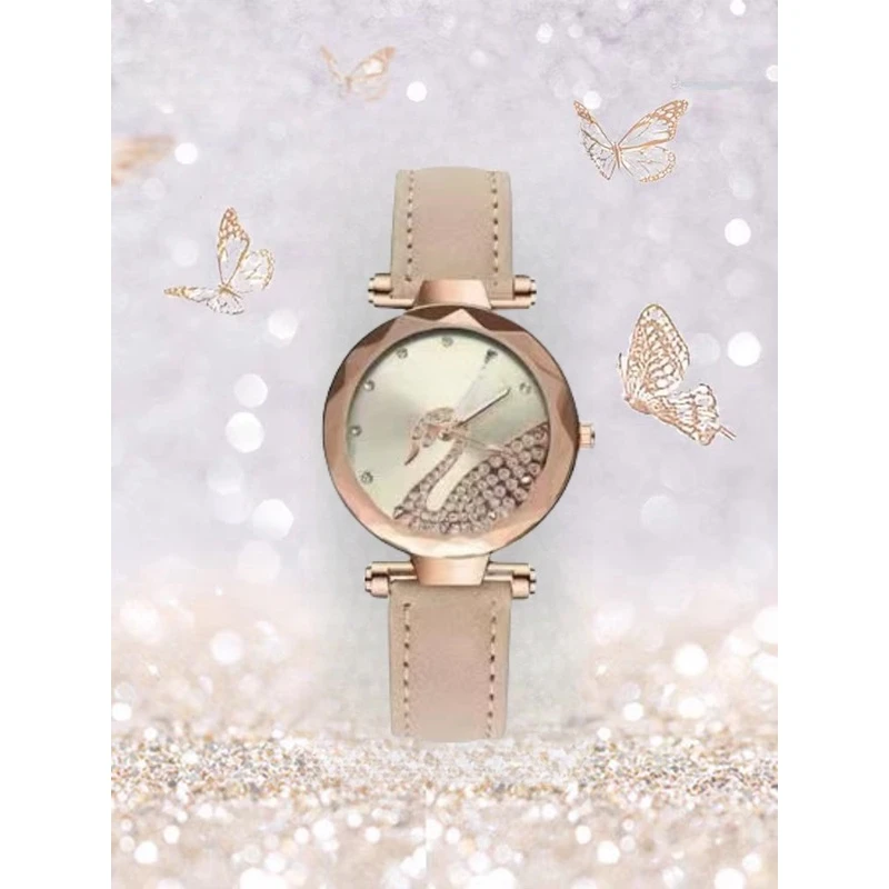 BDH米色优雅气质灵动简约天鹅女士腕表——0626