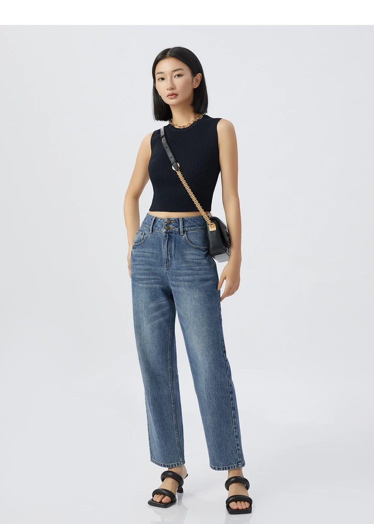 GIRDEAR/哥弟真的好新款休闲高腰丹宁风女牛仔裤女款裤子A100252