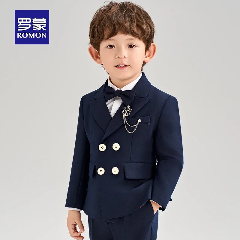 罗蒙儿童西装套装帅气英伦花童礼服男童西服中大童男孩钢琴演出服