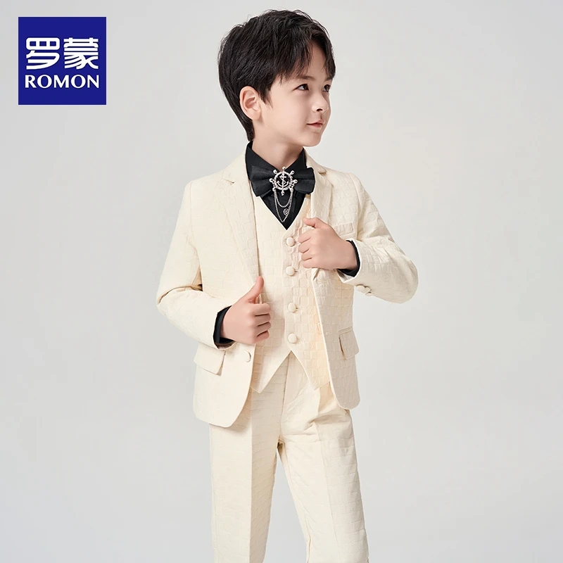 罗蒙儿童西装套装男童花童礼服中大童钢琴表演出服小西装英伦帅气