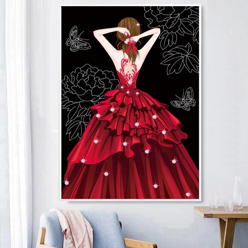 珂云钻石画满钻2024新款少女十字绣竖版女孩背影手工点贴粘钻石绣