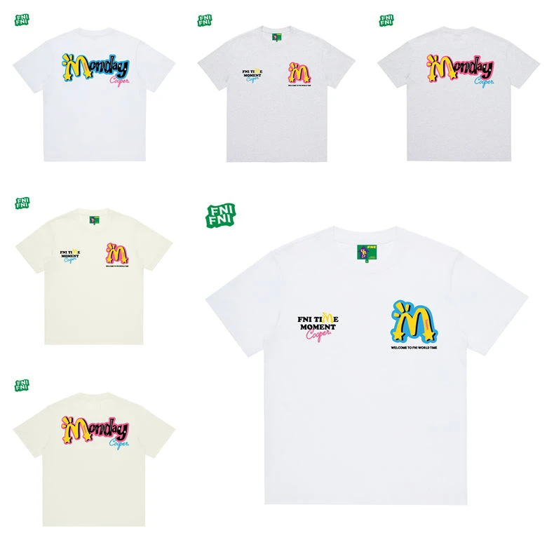 FNI国潮重磅纯棉（周一麦门AB面）男女同款t恤美式复古短袖新款发泡