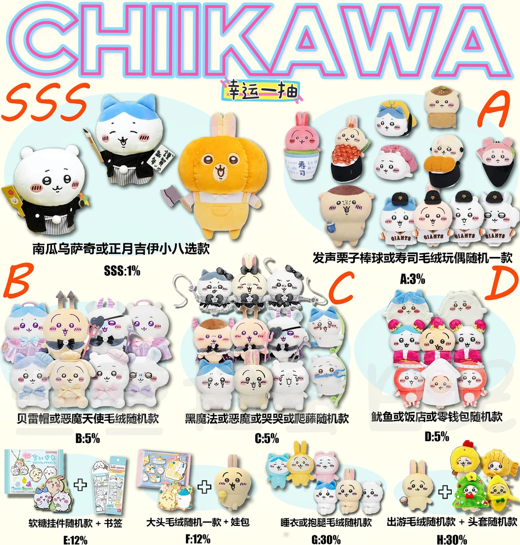 【chiikawa 幸运一抽】出游 睡衣 书夹 寿司南瓜乌萨奇小八吉伊