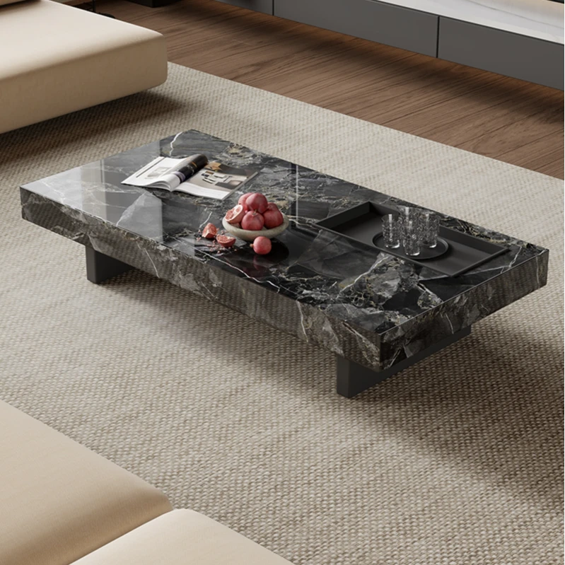 现代简约意式极简长方形客厅家用办公室岩板茶几小户型网红矮桌子