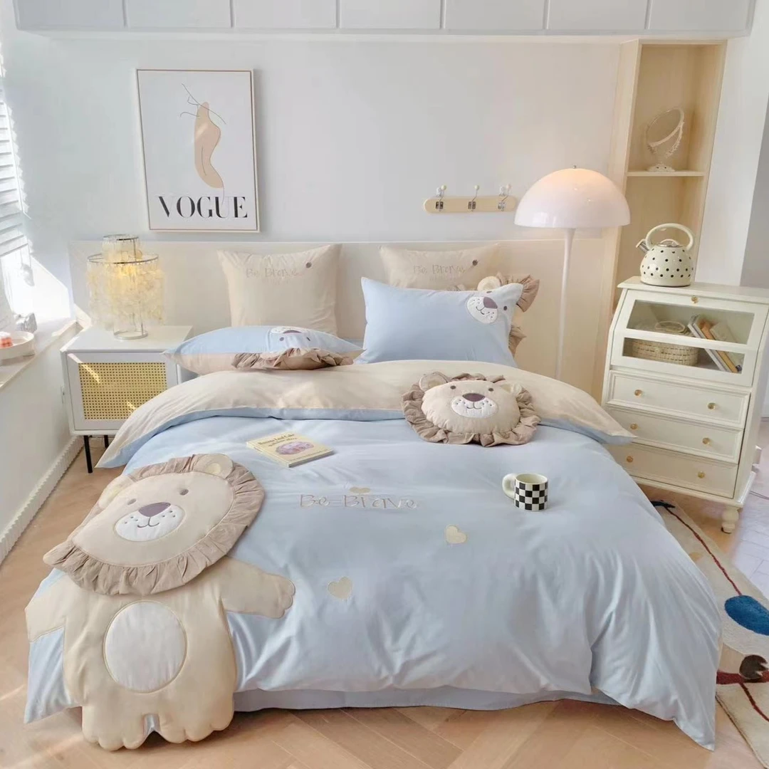 小玲子 小狮子 全棉水洗棉三件套四件套 刺绣工艺 可爱床上用品