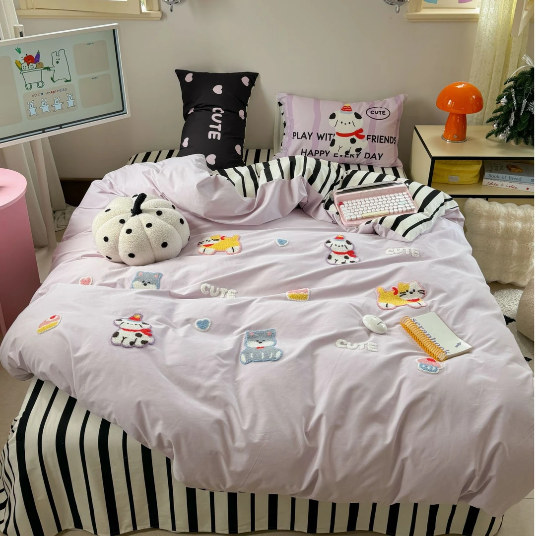 小玲子 萌宠组合 秋冬磨毛款加厚全棉新疆棉毛巾绣三件套四件套