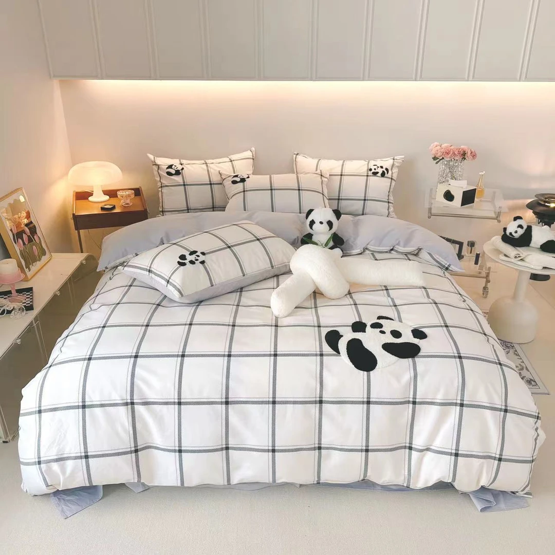 小玲子 国潮熊猫 全棉纯棉三件套四件套 刺绣工艺款 可爱卡通风