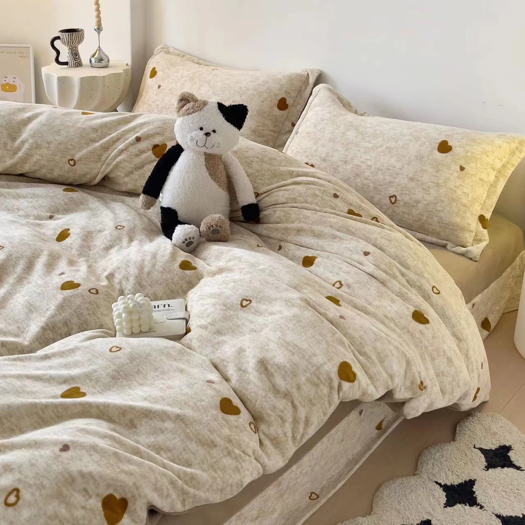 小玲子 爱意满满 韩系高克牛奶绒三件套四件套 印花工艺 ins风